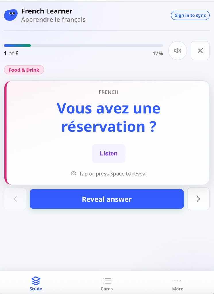 French Learner iOS app study screenshot